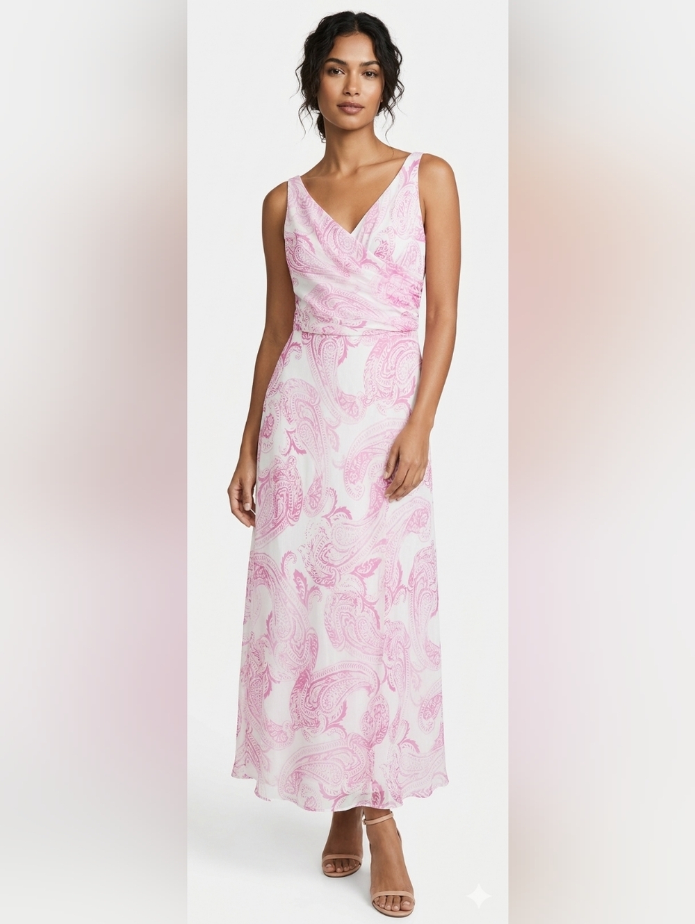 Lauren Ralph Lauren Evening Pink Paisley Print Maxi Dress Size 2